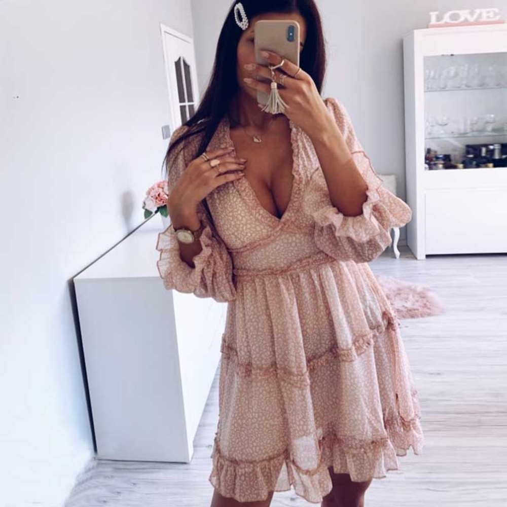 Bethany floral print open back dress - BLUSH - Picture 1 of 8